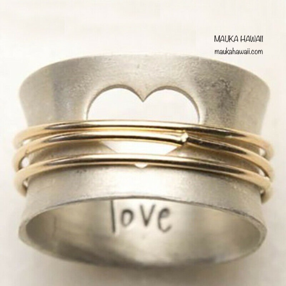 Hoop Heart Modern Vintage New Retro Artisan Band Love Ring Sizes 7 8 9 10 11